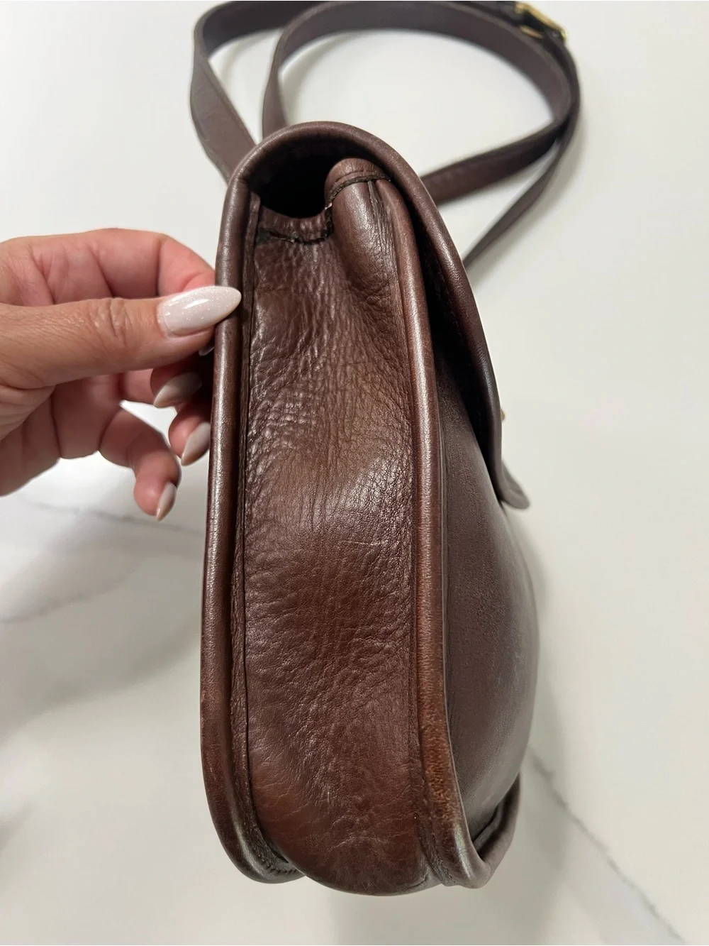 Vintage Coach Brown Leather Crossbody Bag with Gold Hardware.
